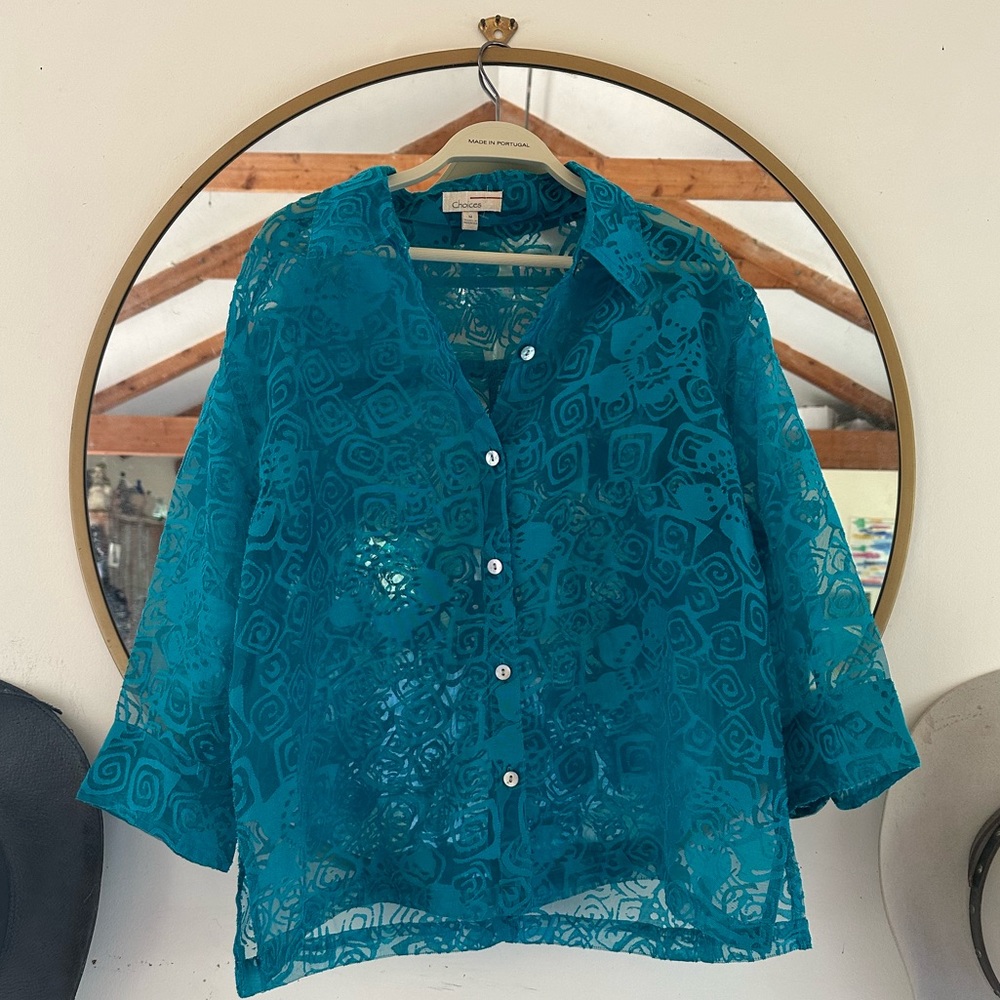 Vintage sheer blouse with stencil details